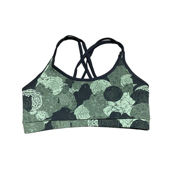 Fourlaps Vitality Sports Bra Peonies Print Thyme‎ M workout fitness performance - Picture 1 of 6